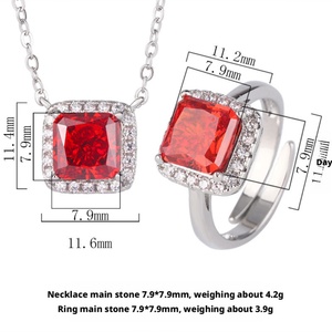 Ensemble de bagues de mariage pour femme, en cuivre écologique, avec zircon rouge 8*8mm taille princesse carrée, pour cérémonie de mariage - Product Image 3