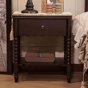 French Style Vintage Solid Wood Nightstand With <b>Storage</b> Drawer Bedroom Furniture - Product Image 2