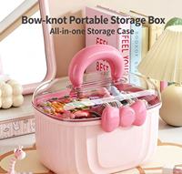 En stock : Boîte à cheveux mignonne à double couche en PP avec nœud, étui portable anti-poussière pour pinces à cheveux, organisateur de bureau et de chambre pour filles