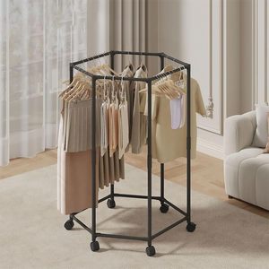 <span class=keywords><strong>Organisateur</strong></span> de vêtements multifonctionnel autoportant hexagonal en acier inoxydable avec fonction de suspension pour chambre et buanderie - Product Image 1