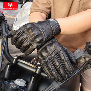Gants de <span class=keywords><strong>moto</strong></span> vintage à écran tactile en cuir véritable, gants de course sur route rétro pour hommes, équipement de protection <span class=keywords><strong>homologué</strong></span> CE - Product Image 2