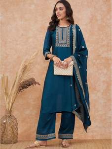 Lanzamiento de un nuevo diseñador Premium Kurta Pant Dupatta Set Daily Casual Regular Wear Vestido completamente cosido Traje tradicional - Product Image 4