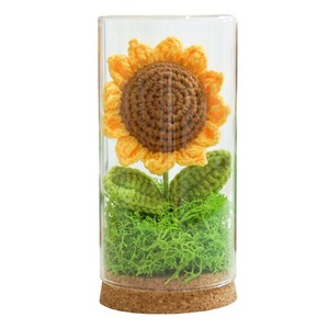 Lámpara de noche de girasol de ganchillo hecha a mano, adorno con pantalla de cristal, flor eterna, recuerdo, regalo para el Día del Maestro - Product Image 5