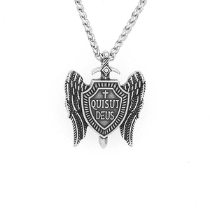 MECYLIFE Collier pendentif "Quis Ut <span class=keywords><strong>Deus</strong></span>" bouclier épée Saint Michel en acier inoxydable Collier pendentif aile d'ange Collier archange - Product Image 1