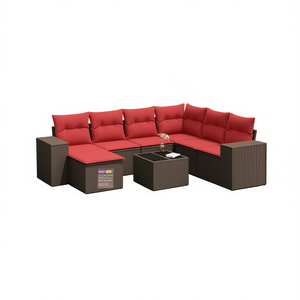 Poly Rattan Garden <b>Sofa</b> <b>Set</b> With Cushions Brown Outdoor Furniture Contemporary Design - Product Image 1