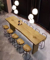 Mobilier commercial moderne avec dessus en bois et pieds en métal Table de bar haute en bois pour la cuisine et le restaurant