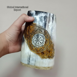 Jarra de beber estilo vikingo Vintage para cerveza e hidromiel, copa de cuerno pulida de calidad premium para el hogar, el bar y los regalos - Product Image 1