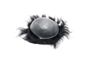 Da siêu mỏng (0.03mm) v-loop Indian Remy tóc nam thẳng 100% tay buộc ren & PU trung tâm cơ sở 52g tóc giả - Product Image 4