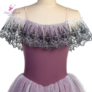 23170 Longue Robe de Ballet Romantique Couleur Mauve Poudré avec Dentelle Noire au Col, <span class=keywords><strong>Tutu</strong></span> Rond pour Spectacles de Danse - Product Image 5