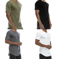 새로운 패션 긴 길이 Tshirt 남성 코튼 플레인 여분의 긴 커브 스쿠프 하단 T 셔츠