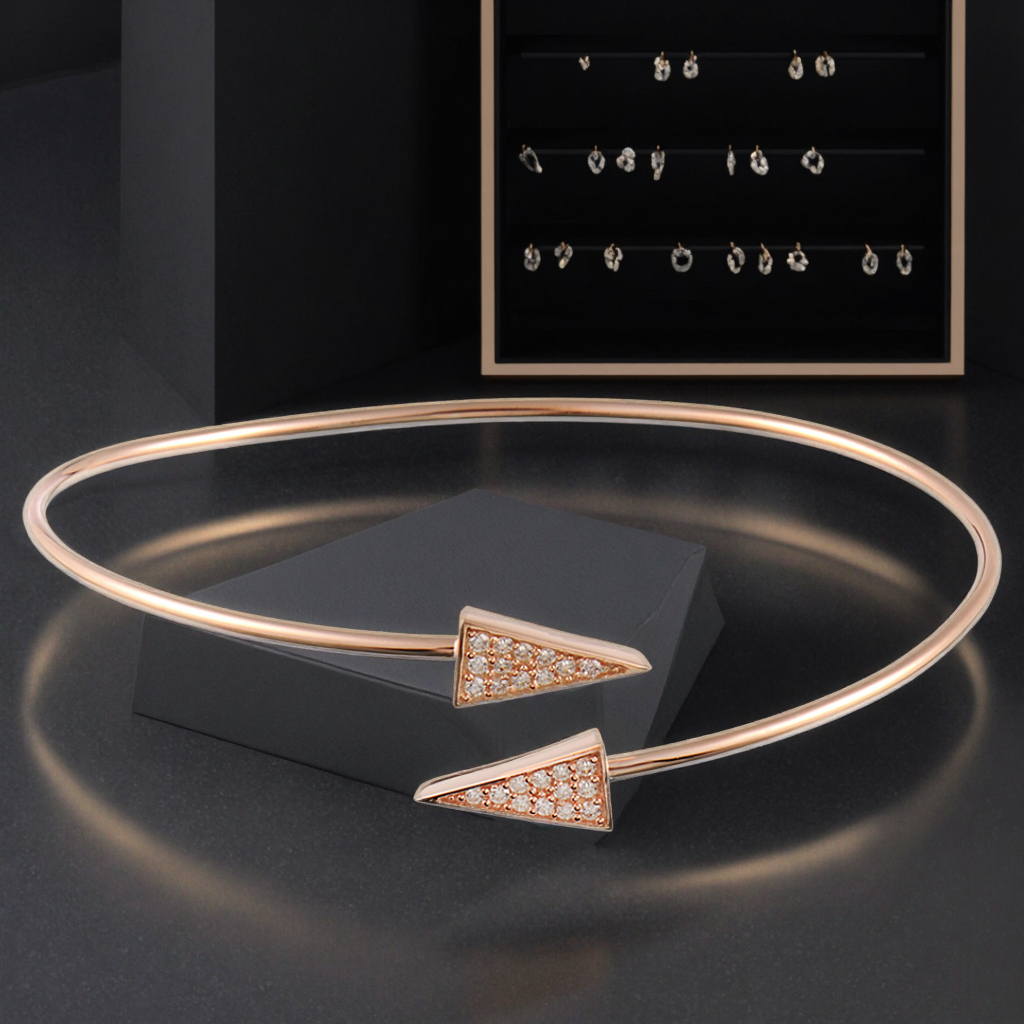 925 Silver Stretch Triangle Open Bracelet with Zircon for Parties