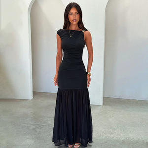 Vestido Maxi Asimétrico Sin Mangas con Falda Plisada, Cintura Natural, Ajuste Cómodo para Estilo Casual Urbano, Vestido de Noche para Mujer - Product Image 3