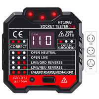 Habotest HT106 Professional 3 Prong Electrical Outlet Voltage Tester Socket Plug RCD Test (>30mA) Analog/Digital Display ABS