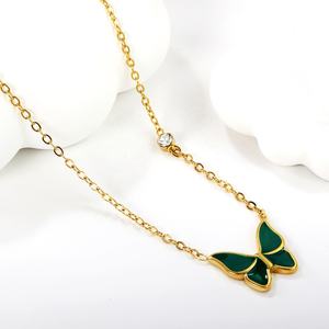 Collier Papillon Goutte d'Huile en Zircon Coloré et Coquillage, Pendentif de Mode Personnalisé de Haute Qualité 2024 pour Femme - Product Image 6