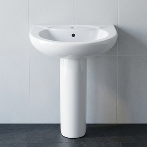 Vasque en céramique blanche Vistaar Lotus avec piédestal intégral, design épuré, articles sanitaires pour salle de bain - Product Image 6