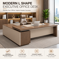 Bureau de direction en bois en forme de L moderne, bureau de directeur, bureau de gestionnaire, table de PDG, ensemble de mobilier de bureau - Vente en gros