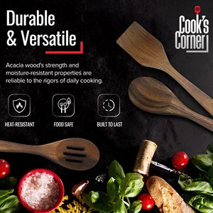 Cuchara ranurada de madera de 3 piezas, cuchara sólida y espátula en juego de utensilios de cocina antiadherentes seguros de Acacia sostenible - Product Image 4