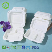 Contenitore per Alimenti da Asporto Biodegradabile in Amido di Mais, Multi-Scomparto, Resistente, Tipo Clamshell per Servizio Takeaway
