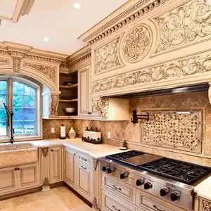 China Victorian Solid Wood Luxury Kitchen Furniture For Apartment Project