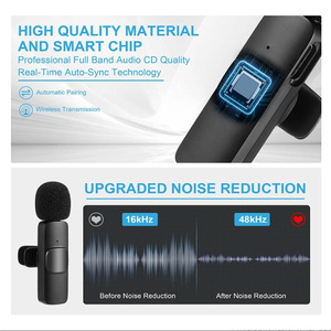 Pix-liên kết không dây stereo Lavalier <span class=keywords><strong>Microphone</strong></span> K9 1 kéo 2 Mini tiếng ồn hủy bỏ ve áo Mic Loại C cho Live phỏng vấn ngoài trời - Product Image 3