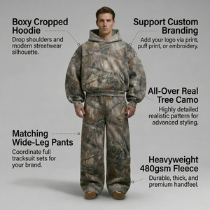 Sudadera con Capucha de Camuflaje para Hombre, Estilo Urbano, 480 Gsm, Impresión Personalizada DTG, Diseño Real Tree, Corte Holgado - Product Image 2