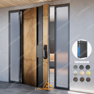 CosyHouse Porte d'entrée moderne en acier inoxydable avec verre miroir noir, porte de sécurité, taille personnalisée OEM ODM - Product Image 6