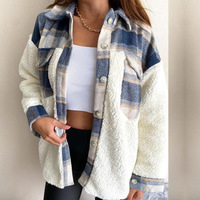Chemisier-veste surdimensionné en flanelle à carreaux et patchwork sherpa pour femme, col à revers, chaud, personnalisé, grandes tailles, vêtement d'extérieur décontracté pour l'hiver