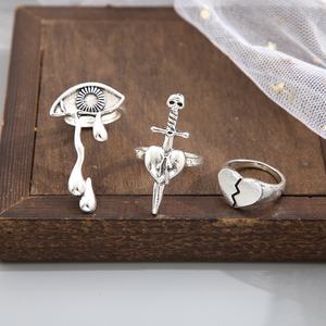 Bague unie en argent couleur argent pour femme, motif œil pleurant, pour soirée cocktail, bijoux fantaisie en forme de cœur, ensemble d'accessoires - Product Image 4