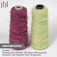 Hilo de Alpaca de Pelo Largo 1/4.2NM, 8% Lana Mezclada con Poliéster Reciclado, Esponjoso y Cepillado