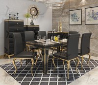 Ensemble de 6 chaises de salle à manger en cuir italien, table et chaises de luxe, meubles de salle à manger en marbre moderne