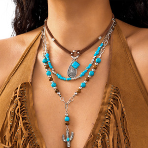 Juego <span class=keywords><strong>de</strong></span> 4 Collares <span class=keywords><strong>de</strong></span> Moda Vaquera Occidental, Collares Retro con Colgante <span class=keywords><strong>de</strong></span> Cabeza <span class=keywords><strong>de</strong></span> Toro, Turquesa, Sombrero, <span class=keywords><strong>Cadena</strong></span> <span class=keywords><strong>de</strong></span> Gargantilla en Capas - Product Image 1