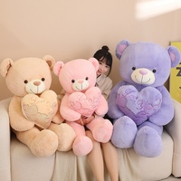 Ours en peluche Cœur Violet, Géant Taille Humaine, pour la Saint-Valentin, Poupée Animal en Peluche Super Douce, Coussin Long pour Dormir