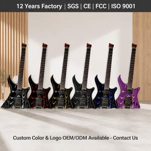 Factory Price Headless Electric Guitar 5-Piece Carbonized Maple Neck Double Tremolo Bridge H-H Coil Split Wholesale - Product Image 3