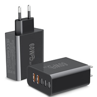 Chargeur universel rapide HNT 60W 5 ports 3x USB-C + 2x USB-A PD 3.0 + QC3.0 Prise US/EU Compact Sûr et Prêt à Voyager pour iPhone 16 15