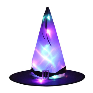 Sombrero de bruja LED con luz, accesorio para disfraz de Halloween, sombrero de satén unisex, sombrero de fiesta, sombrero festivo - Product Image 5