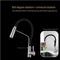 Robinet de cuisine monocommande tactile chaud/froid, finition brossée, avec douchette télescopique en silicone, cartouche céramique, rotation à 360°, à poser sur plan.