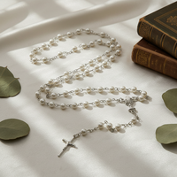 Collier de chapelet catholique en perles de verre imitation perle blanche, chapelet de première communion avec chalice central, perles de prière, vente en gros