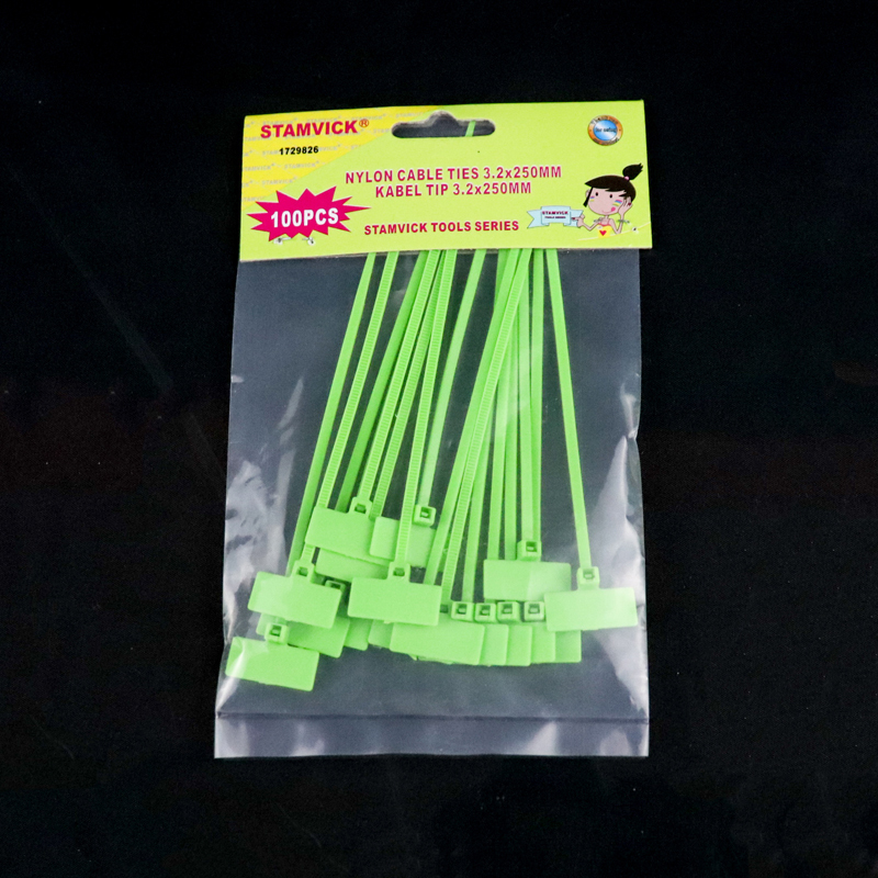 Haute Qualité Pleine Taille et Couleur En Nylon Câble Cravate Étiquette Verte Marqueur