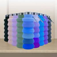 Bouteilles d'eau pliables en silicone de 500 ml, anti-fuite, réutilisables, sans BPA, avec mousqueton pour la salle de sport