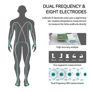 8 אלקטרודות גוף המוני מדד חכם בקנה מידה גוף שומן Bioimpedance בקנה מידה עם גוף דו"ח