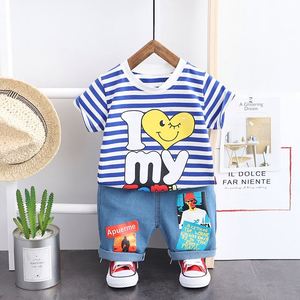 T-shirts à rayures chromatiques et pantalons en jean à volants pour enfants, design de marque célèbre, produit chinois, vente chaude - Product Image 2