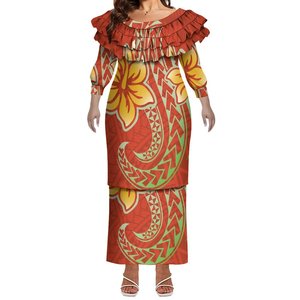 سعر الجملة مخصص مقاس كبير جديد فستان بأكمام طويلة من نيوزيلندا فستان بولتاسي من الساموا فستان نسائي مطبوع من البولينيزية فستان من قطعتين - Product Image 3