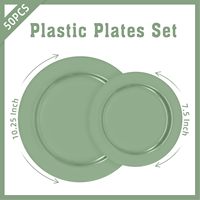 Paquete de 50 Platos Desechables Ecológicos Libres de BPA, Color Verde Salvia, 25 Platos para Cena (10.25 Pulgadas), 25 Platos para Postre/Ensalada (7.5 Pulgadas), para Eventos Escolares