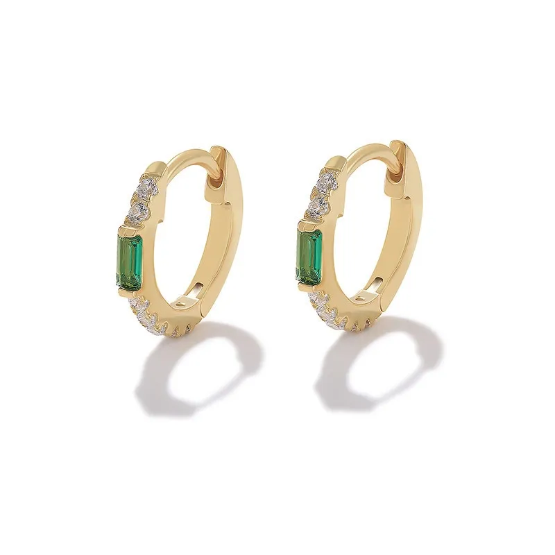 Gioiello verde CZ orecchini scintillante S925 argento diamante minimalista smeraldo CZ pietra Huggies orecchini orecchio accessori