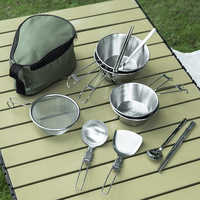 Batterie de cuisine pour l'extérieur Bol de camping en acier inoxydable avec passoire Louche Cuillère à soupe Couverts