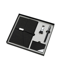 Ensemble cadeau d'affaires avec carnet en cuir PU, stylo métallique, porte-clés et porte-cartes pour promotion d'entreprise