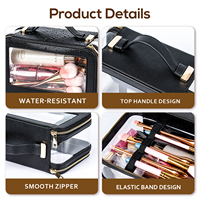 Tas Makeup OEM dengan Jendela Transparan, Organizer Perlengkapan Mandi, Pembagi yang Dapat Disesuaikan, Kotak Kosmetik Profesional, Pouch Perjalanan dengan Pegangan