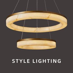 Marble Copper Chandelier Round LED Pendant <b>Light</b> Modern Minimalist Living Room Villa Bedroom <b>Lighting</b> Fixture - Product Image 4