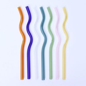 Pailles ondulées réutilisables en verre, résistantes à la chaleur, colorées, design tendance, personnalisables, vente en gros, OEM - Product Image 3