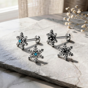 Nouvelles Boucles d'oreilles clous en acier inoxydable hypoallergénique, motif neige d'hiver, bijoux délicats pour hélix, tragus, lobe, calibre 16 - Product Image 3
